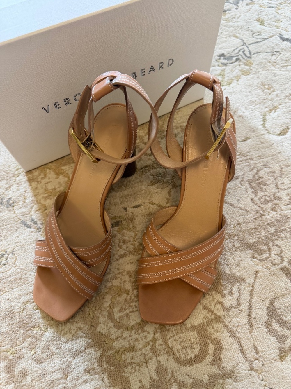 Veronica Beard Tan Leather Criss-Cross Heels